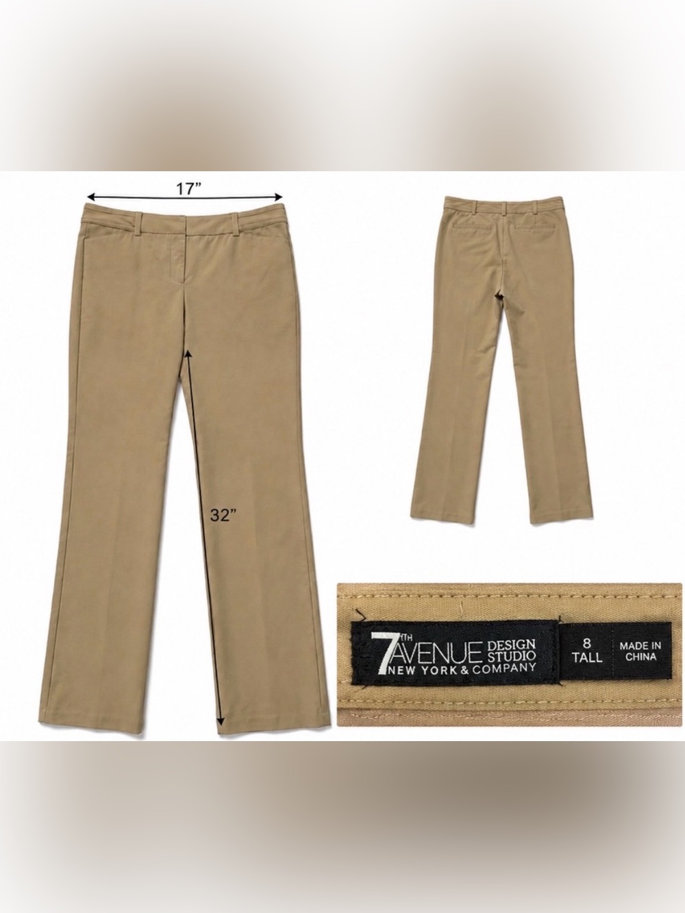 7th Avenue New York & Co. women’s dress pants Kahki color size 8 tall.